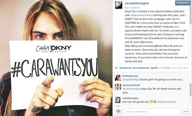 #CaraWantsYou : Casting sur Instagram organisé par Cara Delevingne pour sa collection capsule avec DKNY